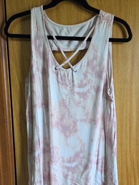 Maurices Pink Tie-Dye Crisscross V-Neck Tank